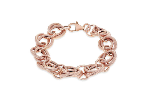 Sterling Silver Rose Gold Plated Textured and Polished Loopy Rings Bracelet 20m/8"9