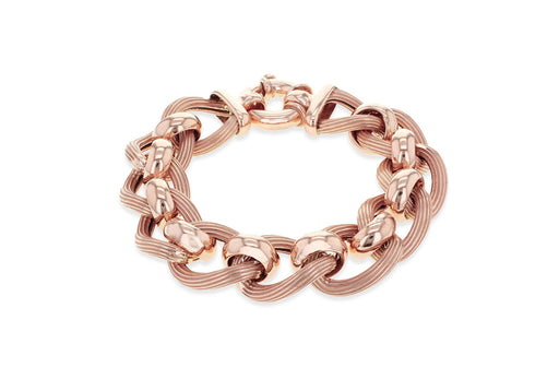 Sterling Silver Rose Gold Plated Large Textured and Polished Rollerball Bracelet 20m/8"9