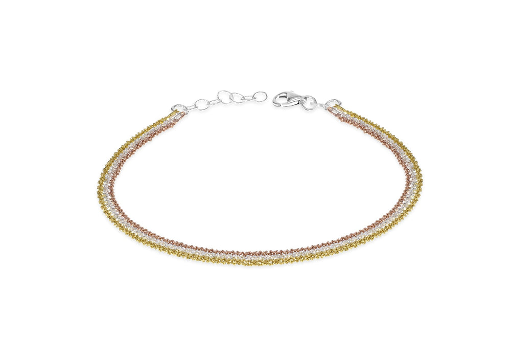 Sterling Silver 3-Tone Triple-Strand Adjustable Bracelet 