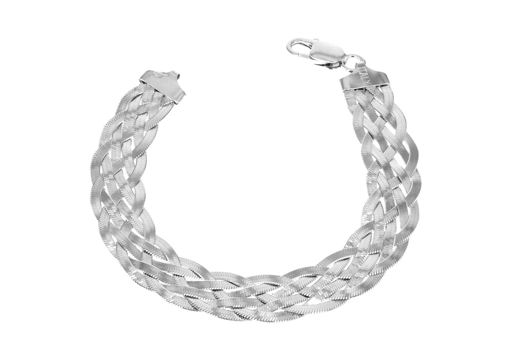 Sterling Silver Rhodium Plated Herringbone Bracelet 19m/7.5"9