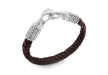 Sterling Silver Brown Leather Woven Bracelet