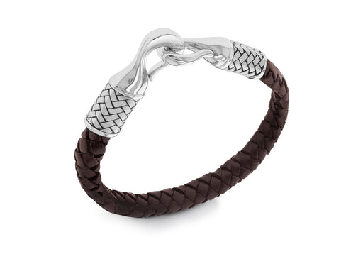 Sterling Silver Brown Leather Woven Bracelet