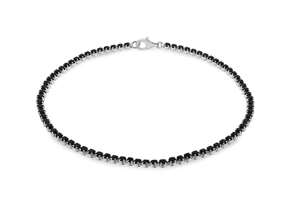 Sterling Silver Rhodium Plated Black Spinel Tennis Bracelet 19m/7.5"9