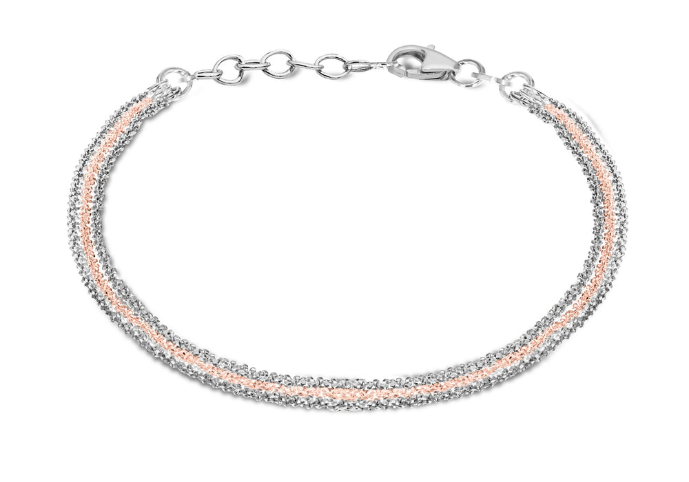 Sterling Silver 2-Tone 3-Strand Tocalle Bracelet 