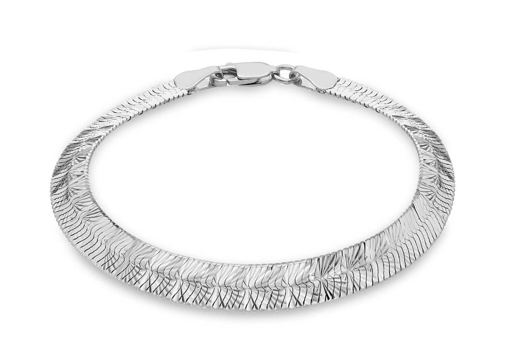 Sterling Silver 6.8mm Diamond Cut Fan Herringbone Bracelet 19m/7.5"9