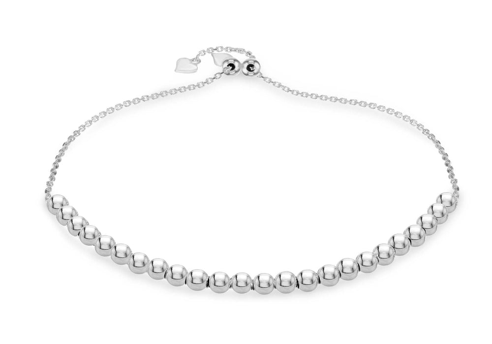 Sterling Silver Rhodium Plated Ball Adjustable Bracelet 10m/4"-23m/9"9