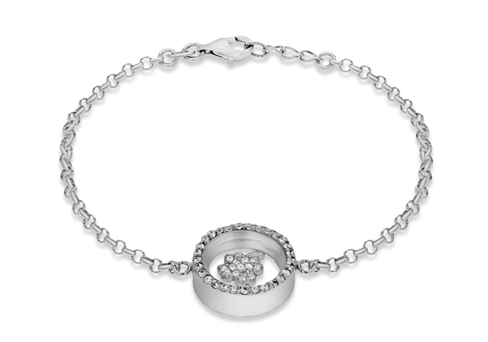 Sterling Silver Rhodium Plated Zirconia  Floating Clover Adjustable Bracelet 16.5m/6.5" - 18m/7"9