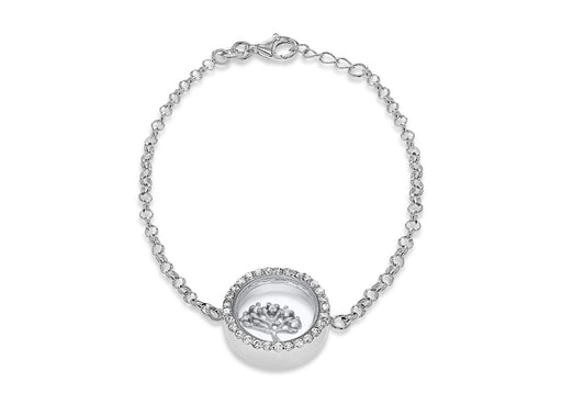 Sterling Silver Rhodium Plated Zirconia  Floating 'Tree of Life' Adjustable Bracelet 17m/6.5" - 18m/7"9