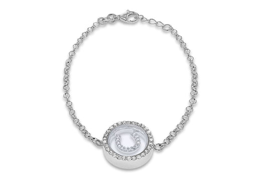 Sterling Silver Rhodium Plated Zirconia  Floating Horseshoe Adjustable Bracelet 17m/6.5" - 18m/7"9