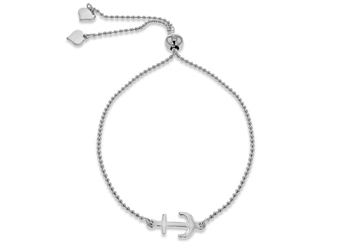 Sterling Silver Rhodium Plated Anchor Sliding Adjustable Bracelet