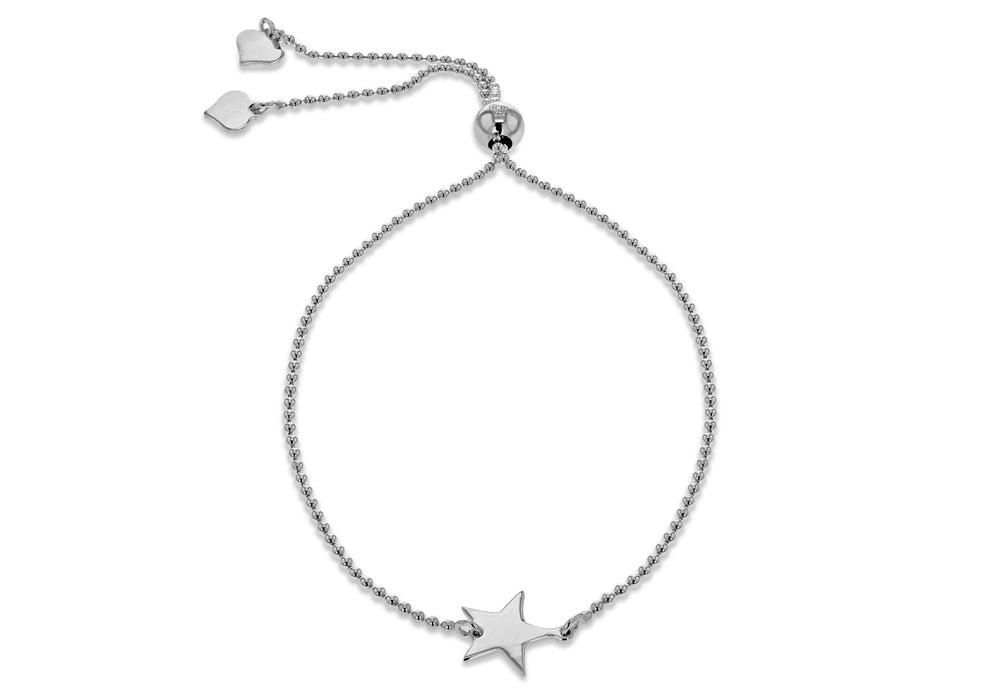 Sterling Silver Rhodium Plated 8.4mm x 9.4mm Star Sliding Adjustable Bracelet 23m/9"9