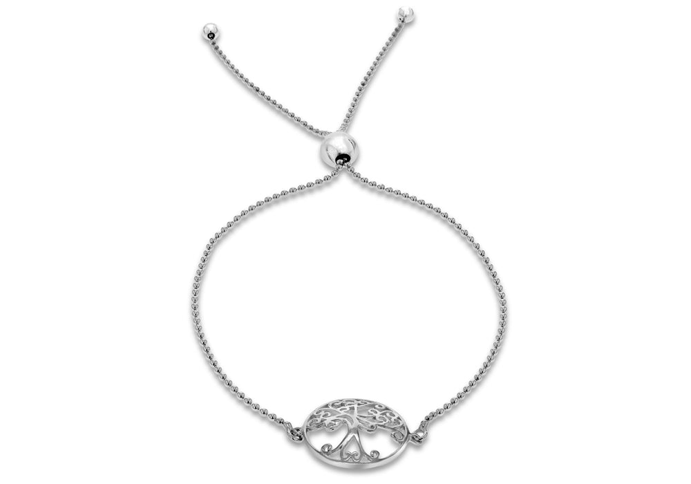 Sterling Silver Rhodium Plated 'Tree of Life' Sliding Adjustable Bracelet 23m/9"9