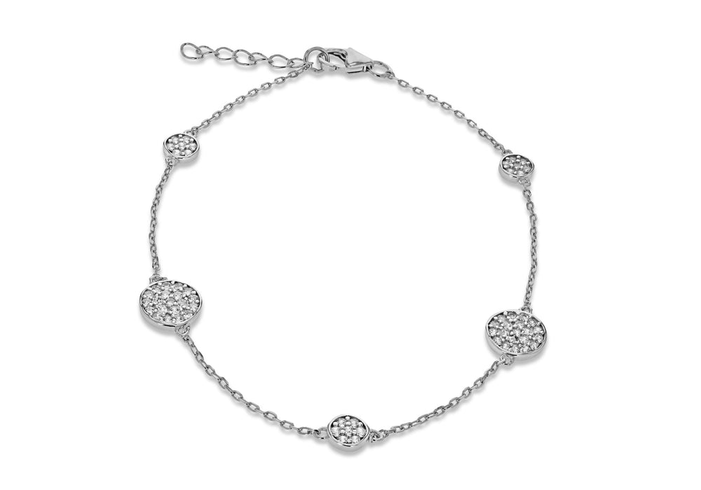 Sterling Silver Rhodium Plated Five Zirconia  Disc Adjustable Bracelet 19m/7.5" - 21.5m/8.5"9