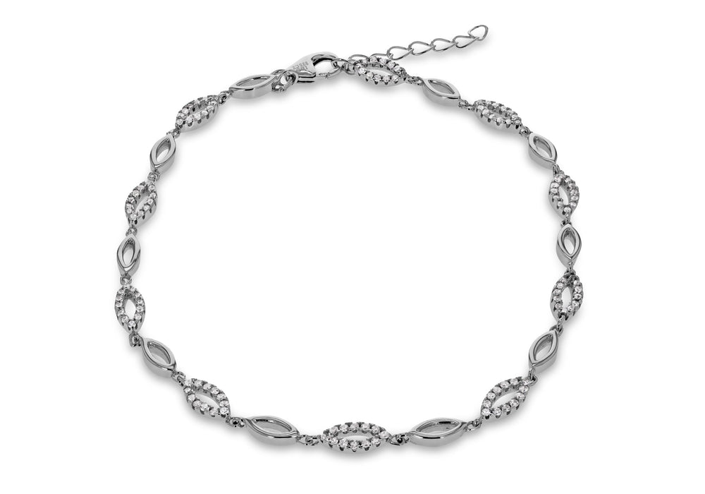 Sterling Silver Rhodium Plated Zirconia  3.8mm Ellipses Adjustable Bracelet 19m/7.5"-21.5m/8.5"9