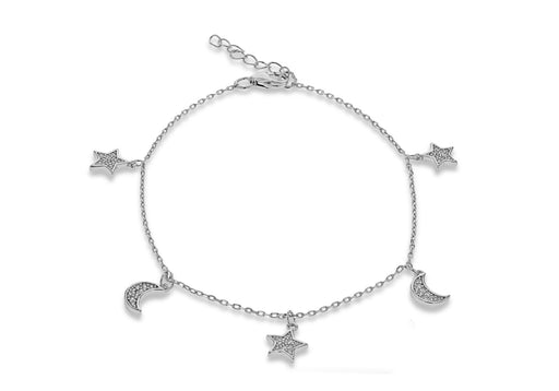 Sterling Silver Rhodium Plated Zirconia  Moons & Stars Adjustable Bracelet 19m/7.5" - 21.5m/8.5"9