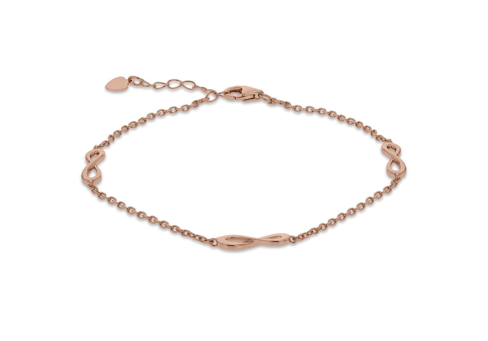 Sterling Silver Rose Gold Plated Infinity Adjustable Bracelet 19m/7.5"-21.5m/8.5"9