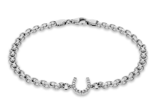 Sterling Silver Rhodium Plated Zirconia  Horseshoe Bismark Bracelet 19m/7.5"9