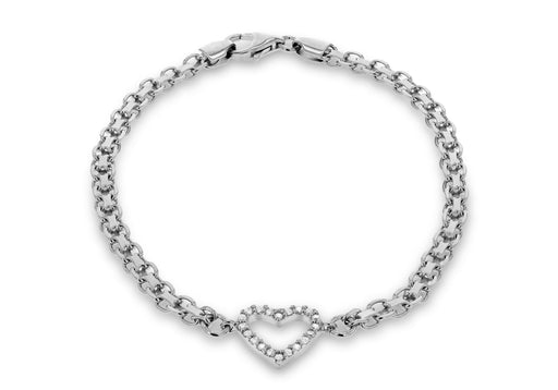 Sterling Silver Rhodium Plated Zirconia  Heart Bismark Bracelet 19m/7.5"9