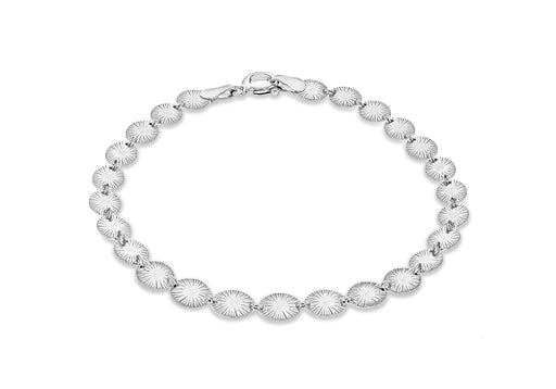 Sterling Silver Rhodium Plated 4.6mm Patterned Ovals Bracelet 19m/7.5"9