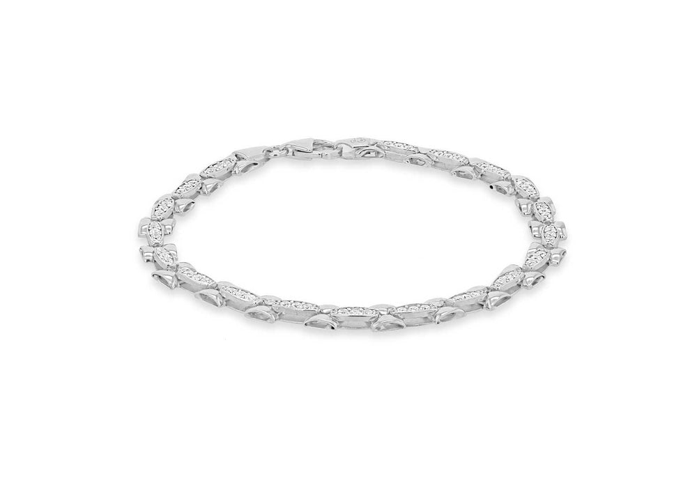 Sterling Silver Zirconia  5.3mm Panther-Style Bracelet 19m/7.5"9