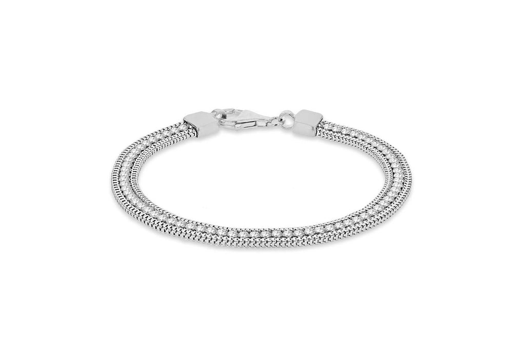 Sterling Silver Rhodium Plated Zirconia  Snake Chain Tennis Bracelet 19m/7.5"9