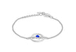 Sterling Silver Rhodium Plated White and Blue Zirconia  21mm x 14mm Circle & Bar Adjustable Bracelet 16m/6.25"-18.5m/7.25"9