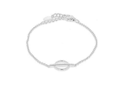 Sterling Silver Rhodium Plated Zirconia  19.2mm x 10.8mm Circle & Bar Adjustable Bracelet 16m/6.25"-18.5m/7.25"9