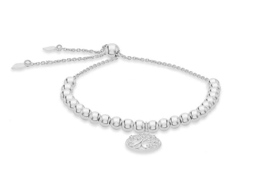 Sterling Silver Rhodium Plated Zirconia 'Tree of Life' Adjustable Bracelet