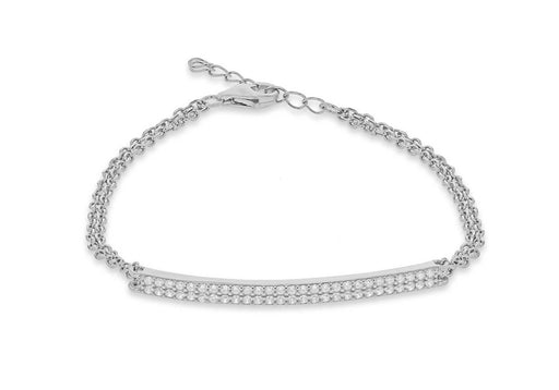 Sterling Silver Rhodium Plated Zirconia  Bar and Double Chain Adjustable Bracelet 16.5m/6.5"-19m/7.5"9