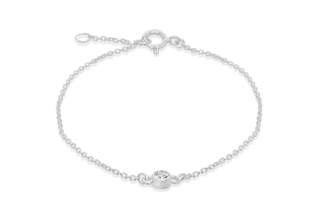 Sterling Silver White Zirconia  Set 'April' Birthstone Adjustable Bracelet