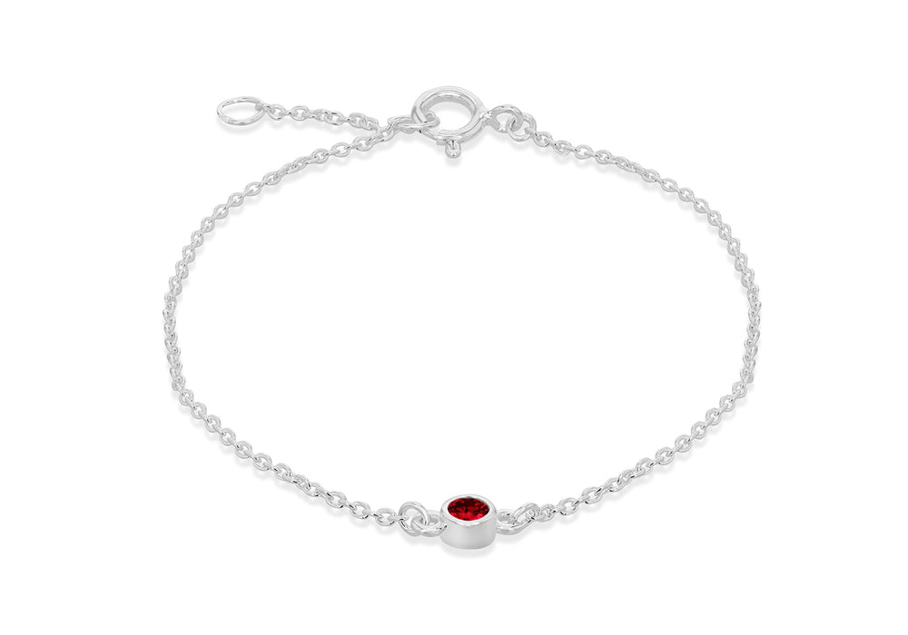 Sterling Silver Red 3mm Zirconia  July Birthstone Adjustable Bracelet 16m/6.25"-18m/7"9