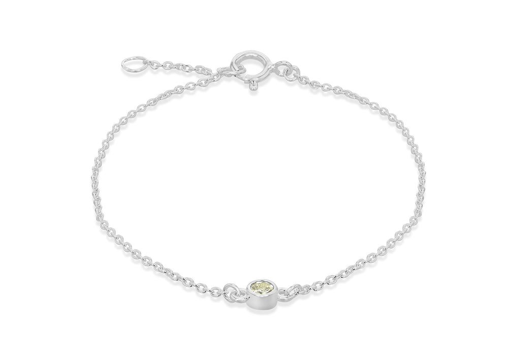 Sterling Silver Light Green 3mm Zirconia  August Birthstone Adjustable Bracelet 16m/6.25"-18m/7"9