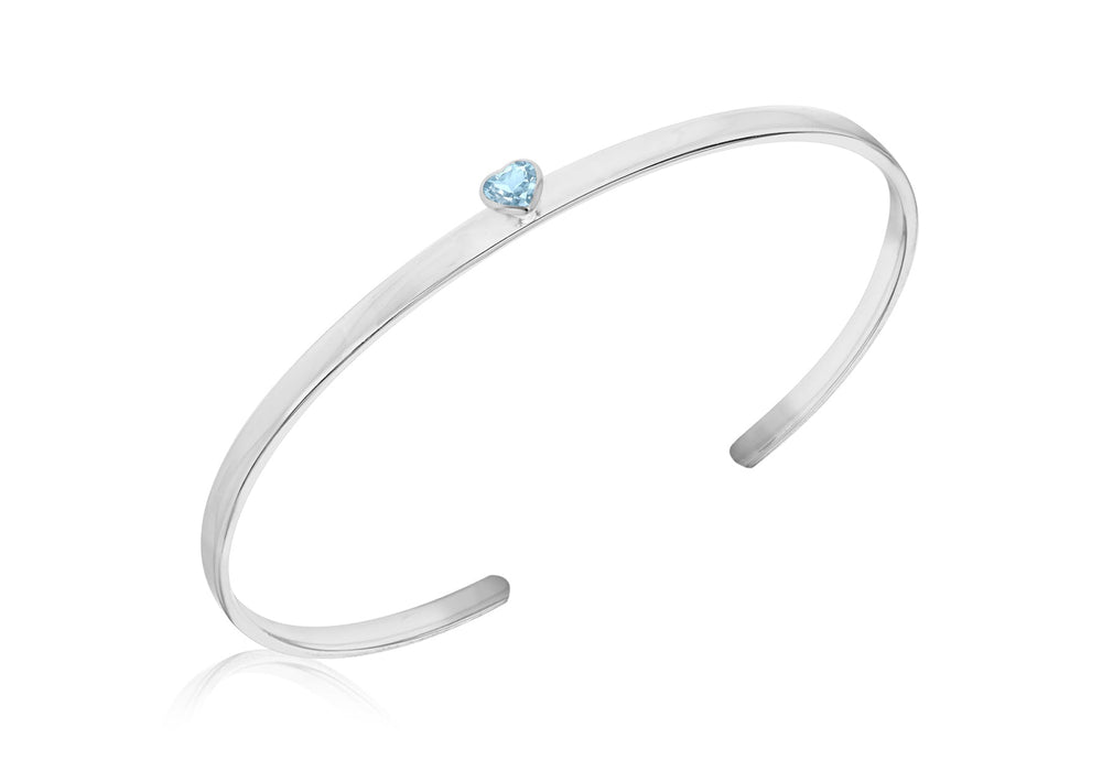 Sterling Silver Blue Zirconia  Heart Torque Bangle