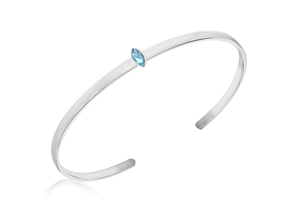 Sterling Silver Blue Marquise Zirconia  Torque Bangle