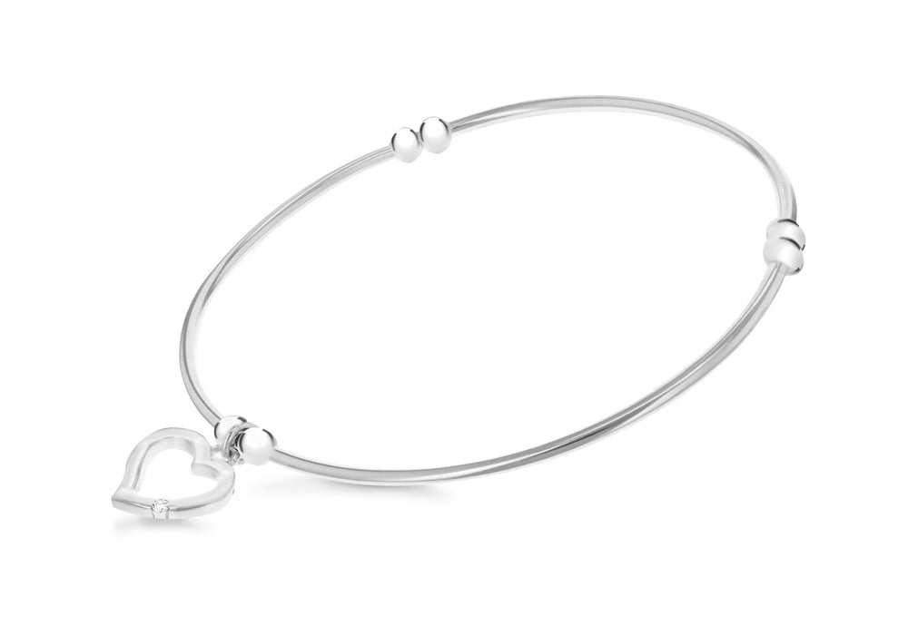 Sterling Silver Zirconia  Heart Bangle