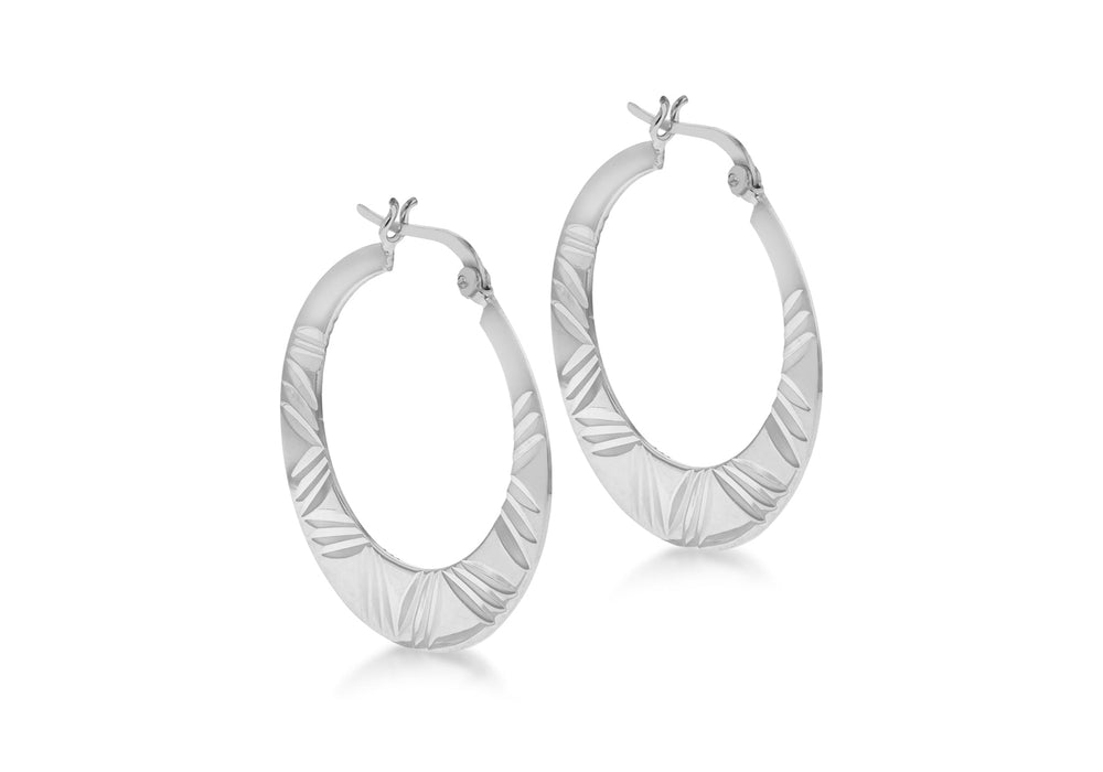 Sterling Silver Rhodium Plated 33mm Diamond Cut Creole Earrings