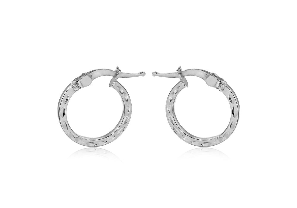 Sterling Silver 13.5mm Patterned Hoop Earrings