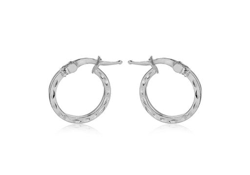 Sterling Silver 13.5mm Patterned Hoop Earrings