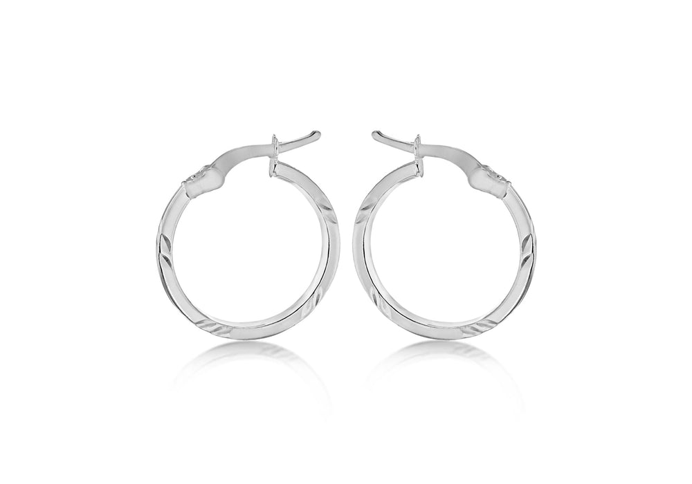 Sterling Silver 17.5mm Patterned Creole Earrings