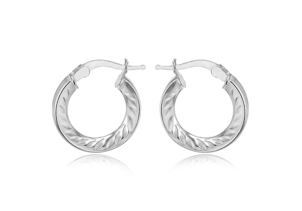 Sterling Silver 15.5mm Marquise Patterned Triangle-Tube Hoop Creole Earrings