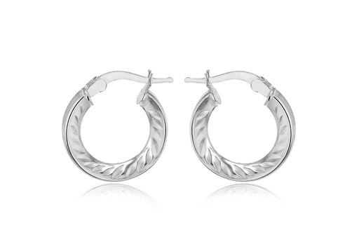 Sterling Silver 15.5mm Marquise Patterned Triangle-Tube Hoop Creole Earrings