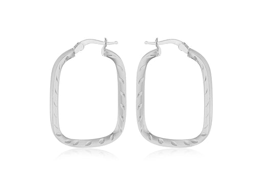 Sterling Silver Patterned Retangle Hoop Earrings