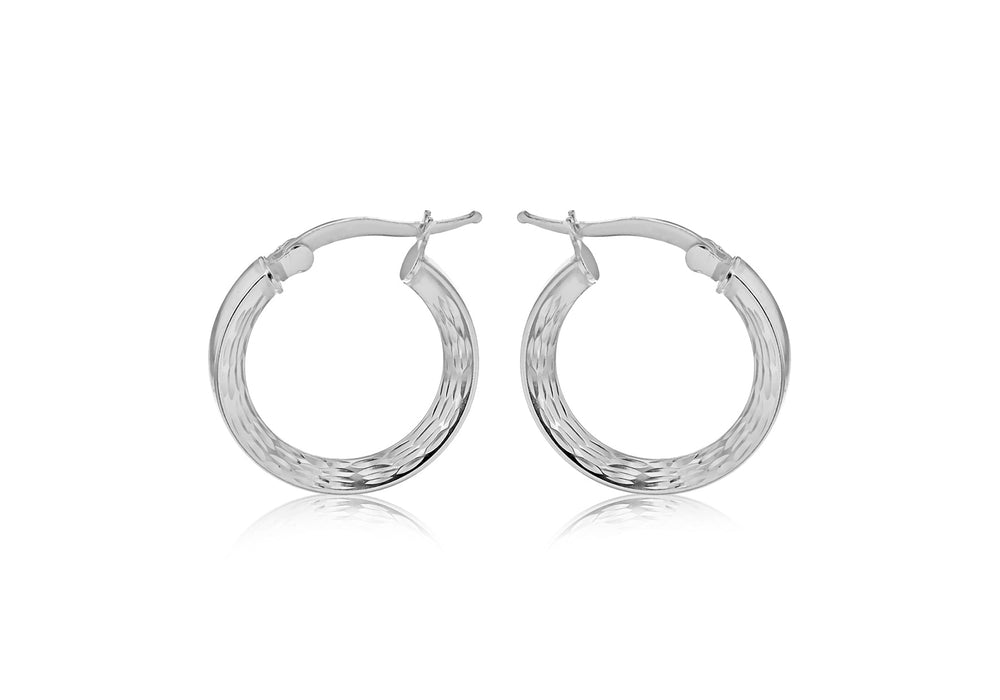 Sterling Silver 20mm Marquise Patterned Triangle-Tube Creole Earrings