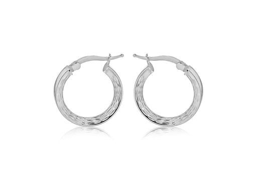 Sterling Silver 20mm Marquise Patterned Triangle-Tube Creole Earrings