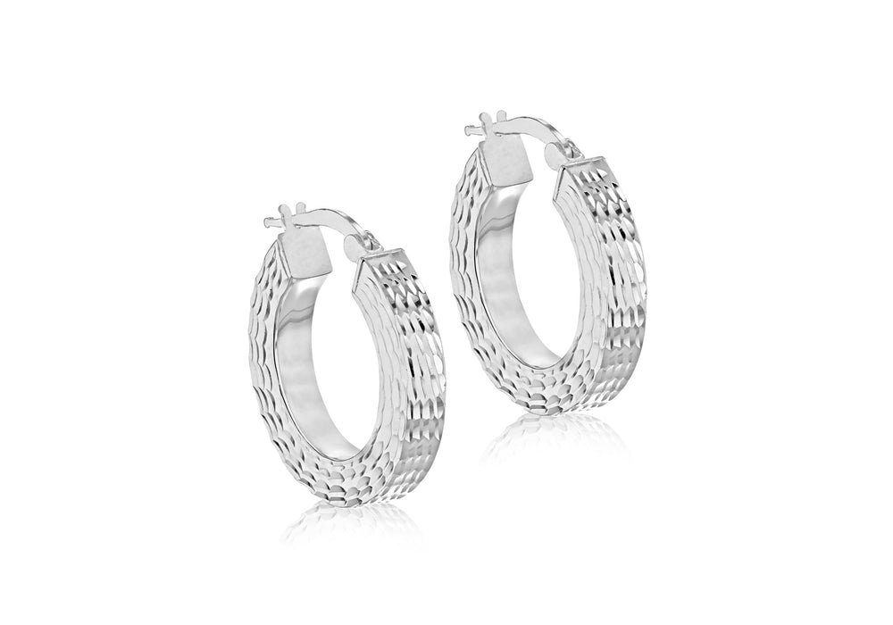 Sterling Silver 22.5mm Patterned Square-Tube Hoop Earrings