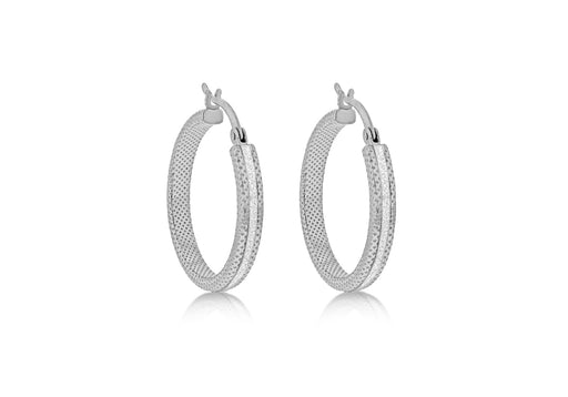 Sterling Silver Rhodium Plated 25mm Stardust Creole Earrings