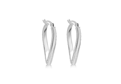 Sterling Silver Rhodium Plated 18.8mm x 28mm Stardust Twist Oval Creole Earrings