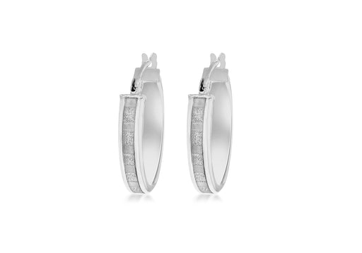 Sterling Silver Rhodium Plated 4mm x 22mm Glitter Band Creole Earrings