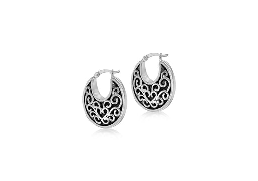 Sterling Silver Oxidised  25mm Antique-Style Patterned Creole Earrings