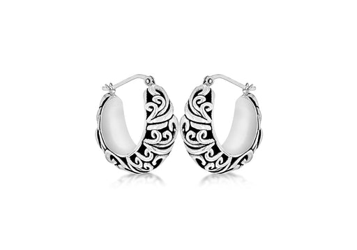 Sterling Silver Oxidised  25mm x 24mm Antique-Style Patterned Creole Earrings